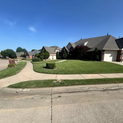 Freshly mowed suburban lawn